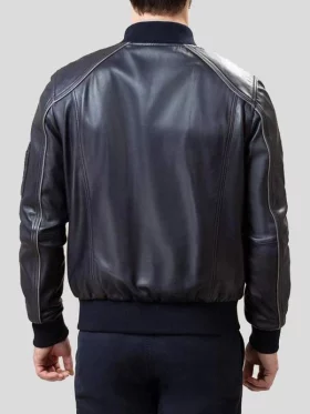 Mens Black Leather Bomber Jacket