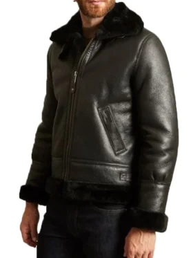Shearling Black Leather Jacket For Men’s