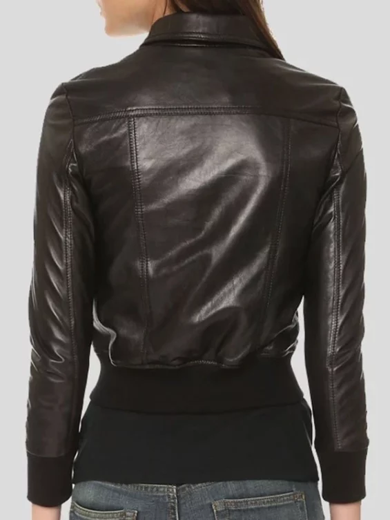 Womens Black Leather Bomber Jacket