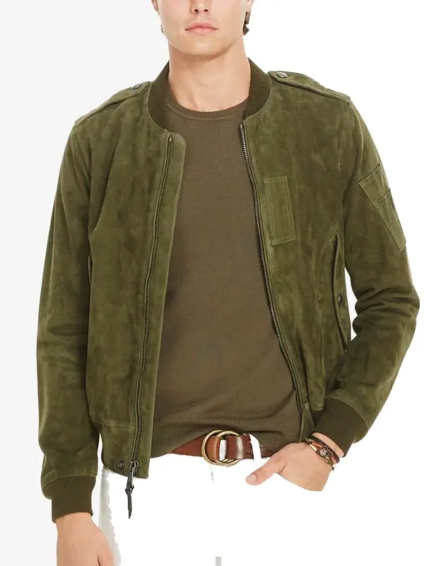 Slim-fit Suede Bomber Jacket Mens