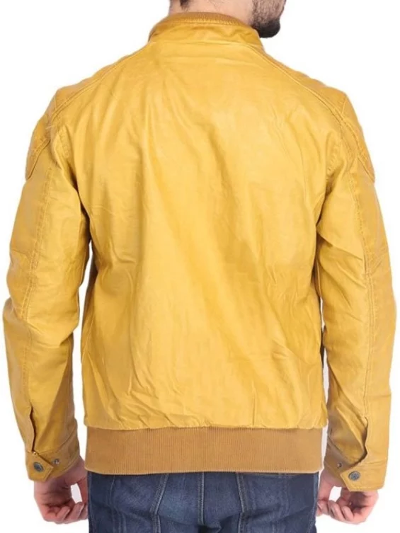 Mens Quilted Yellow Leather Jacket