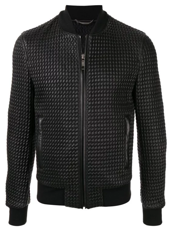 Textured Bomber Leather Jacket Mens