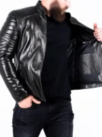 Men’s Black Padded Leather Biker Jacket