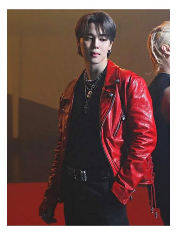 Jimin Red Leather Jacket