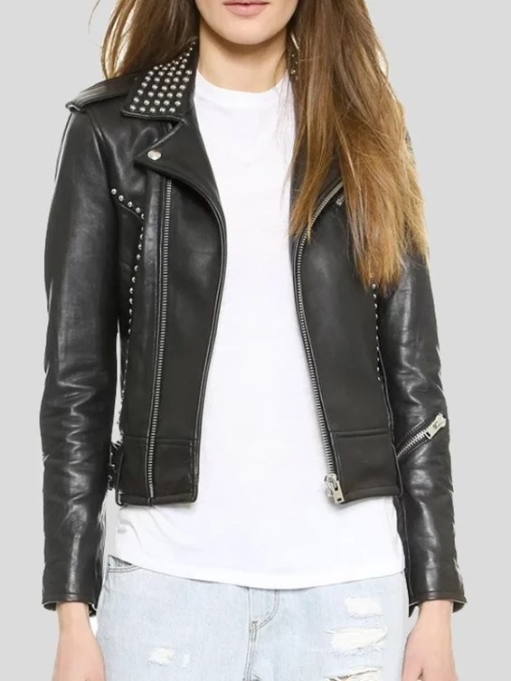 Womens Biker Studded Leather Jacket