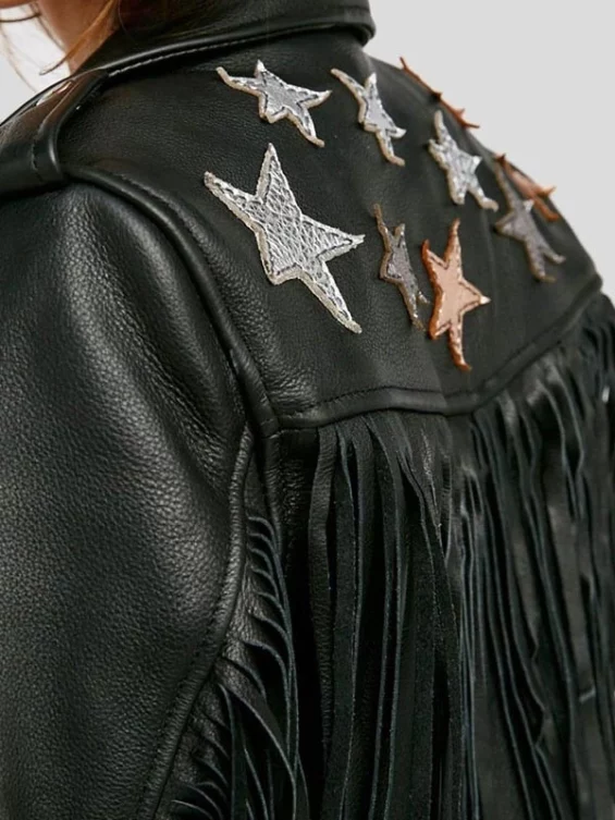 Womens Black Leather Fringe Jacket
