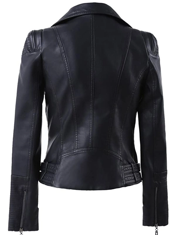 Women’s Zip Up Moto Biker Leather Jacket