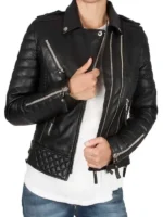 Womens Boda Style Quilted Leather Biker Jacket Black