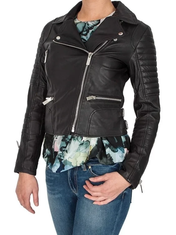 Women Brando Style Leather Motorcycle Jacket Black