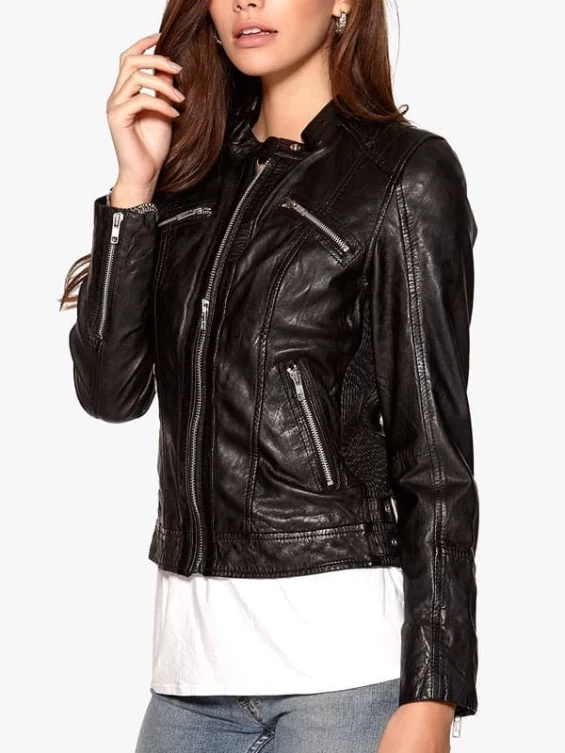 Womens Fashion Designer Leather Biker Jacket Black