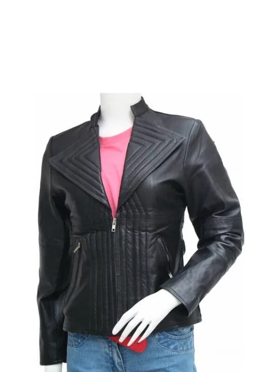 Women’s Quilted Style Black Leather Jacket