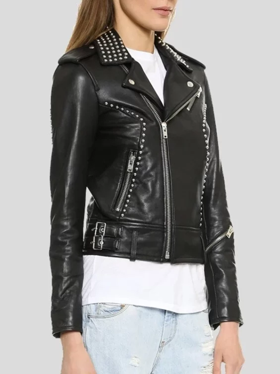 Womens Biker Studded Leather Jacket