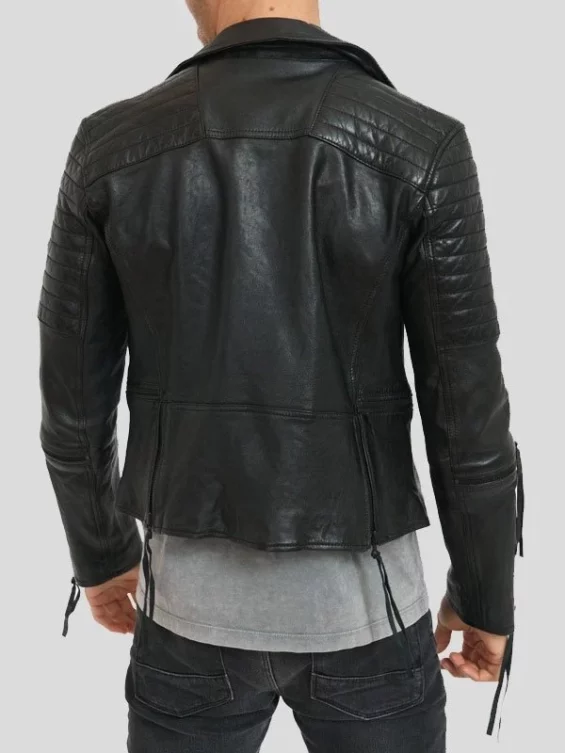 Mens Zipper Pockets Leather Biker Jacket