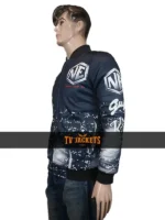 Left side view of New Edition Legacy Tour jacket highlighting sleeve fit, ribbed cuff, and jacket length.