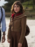 A Private Affair Marina Quiroga Brown Cropped Wool Coat with Red Lining