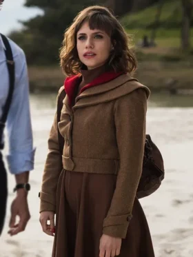 A Private Affair Marina Quiroga Brown Cropped Wool Coat with Red Lining