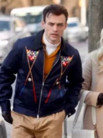 Max Wolfe Gossip Girl S02 Thomas Doherty Navy Blue Billiards Printed Jacket