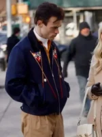 Max Wolfe Gossip Girl S02 Thomas Doherty Navy Blue Billiards Printed Jacket