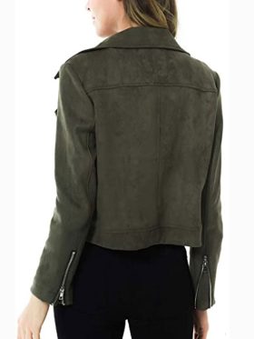 Women’s Army Green Motorcycle Faux Suede Jacket