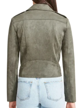Women’s Grey Vegan Suede Moto Jacket