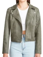 Women’s Grey Vegan Suede Moto Jacket