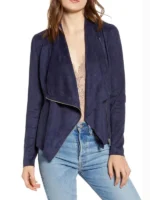 Women’s Navy Blue Drape Front Vegan Jacket