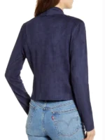 Women’s Navy Blue Drape Front Vegan Jacket