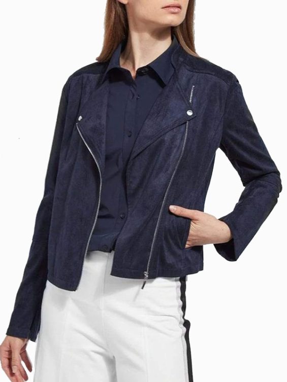 Women’s Navy Suede Leather Jacket