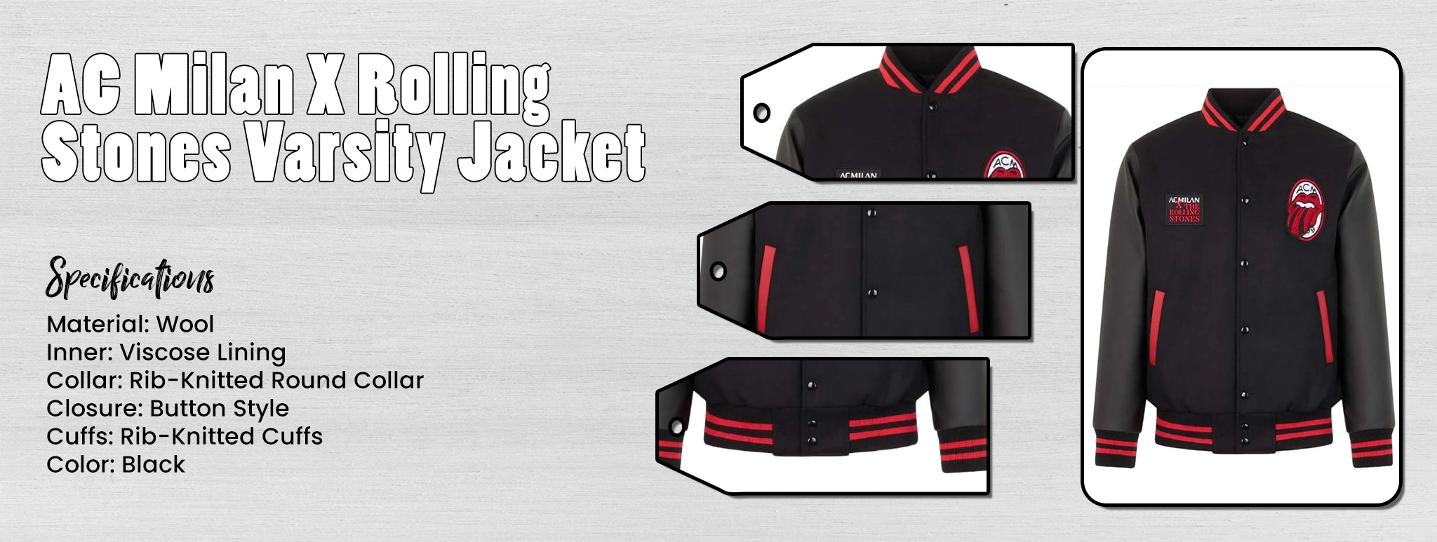 AC Milan X Rolling Stones Varsity Jacket AC Milan X Rolling Stones Varsity Jacket