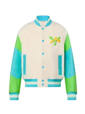 High-quality wool and leather varsity blouson featuring contrasting long sleeves and ribbed knit trims.