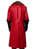 Men's Red Leather Coat with White Fur Trim and Black Gloves Costume