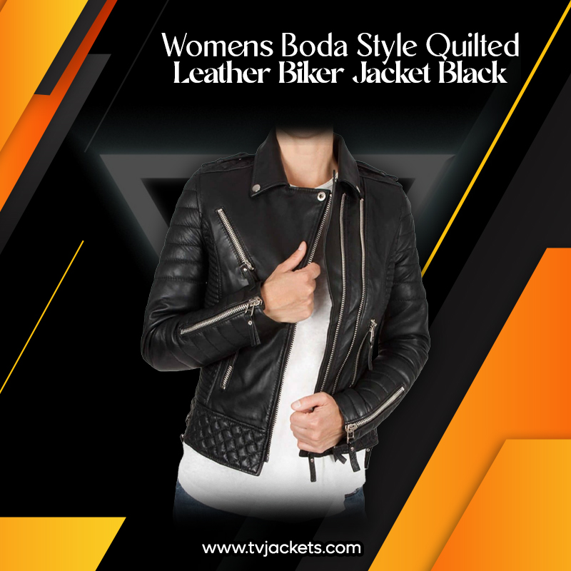 Women’s Boda Style Quilted Leather Biker Jacket Black