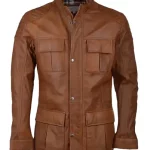 Four Pockets Men Brown Leather Jacket Image