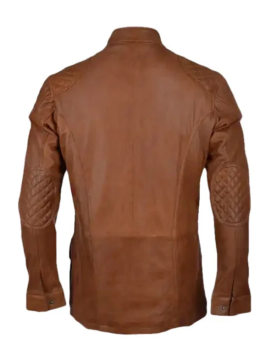 Four Pockets Men Brown Leather Jacket