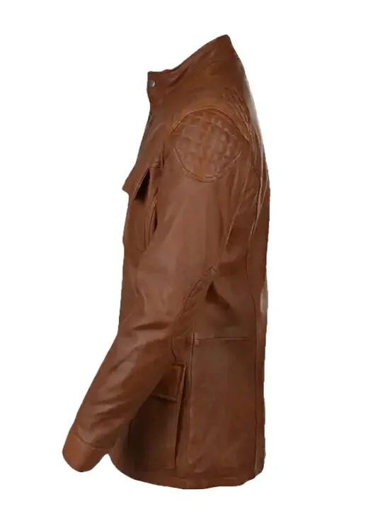 Four Pockets Men Brown Leather Jacket