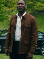 Front view of the Leave The World Behind Mahershala Ali Jacket featuring a shirt-style collar and button closure.