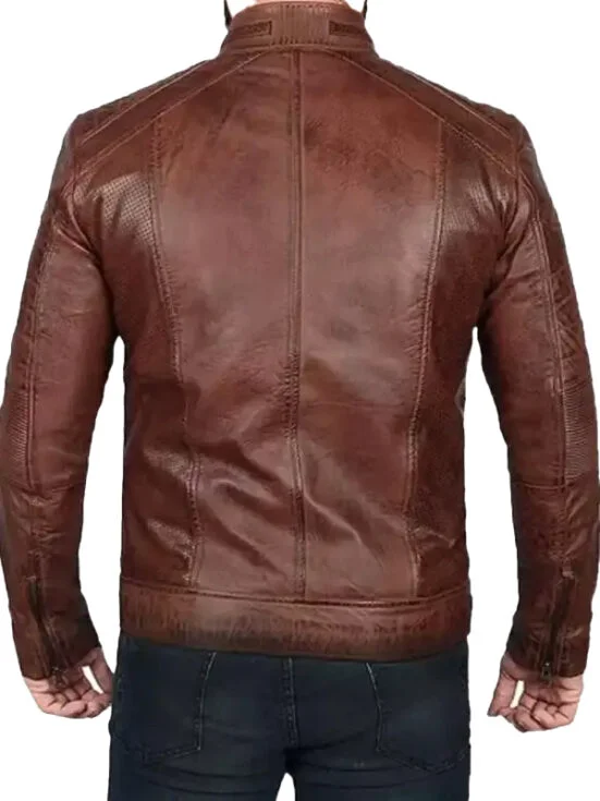 Mens Brown Distressed Leather Biker Jacket