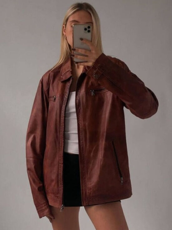 Women 90’s Oversize Distressed Brown Jacket