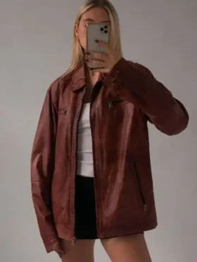 Oversize Distressed Brown Jacket Front View