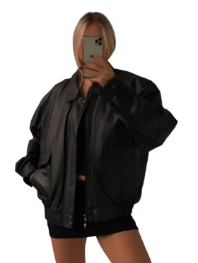 Womens Black Bomber Oversize Jacket