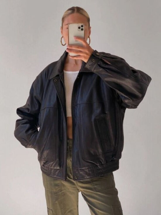 Women’s 90’s Oversize Black Leather Jacket