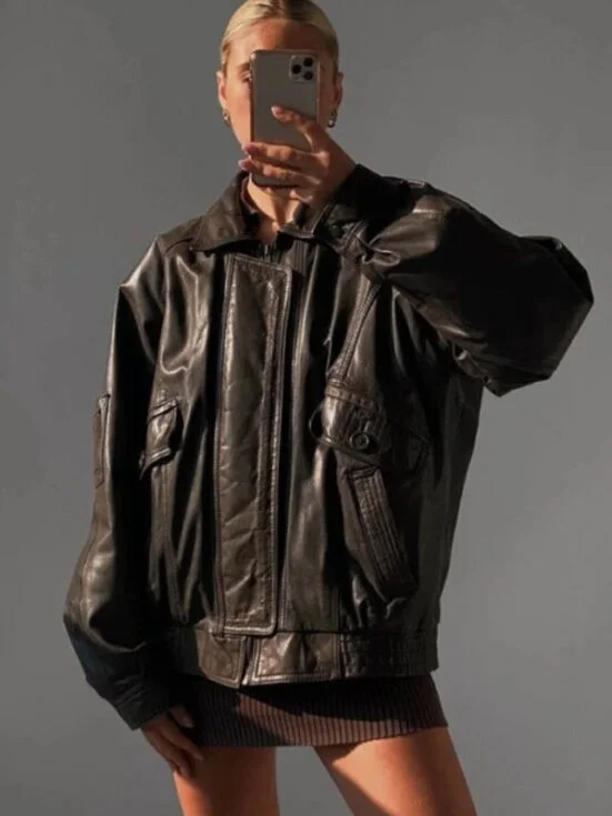 Womens 90s Oversize Leather Jacket