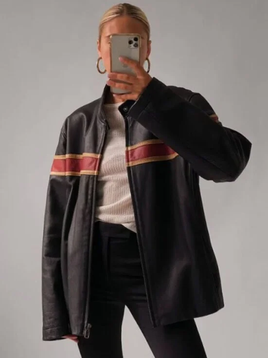 Womens 90s Oversize Stylish Leather Jacket