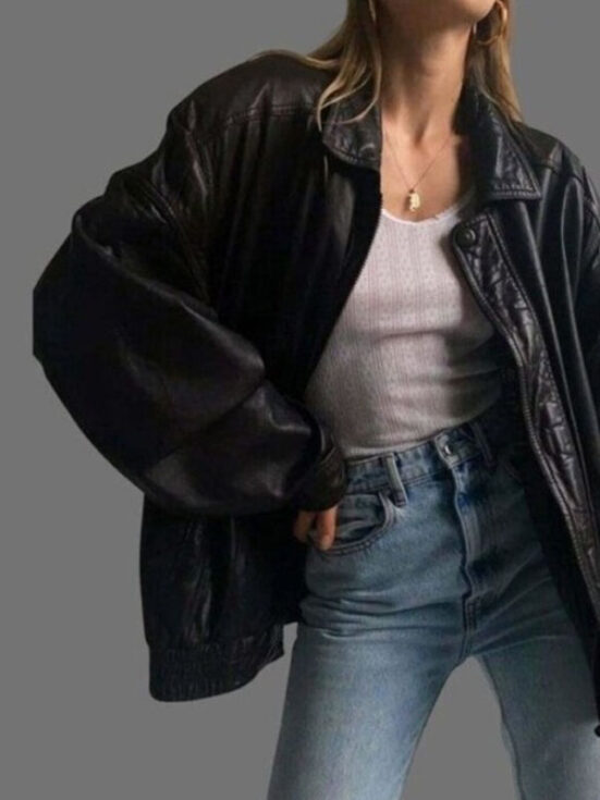 Women’s 90’s Oversized Black Leather Jacket