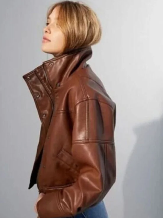 Womens Brown Bomber 90s Oversize Jacket