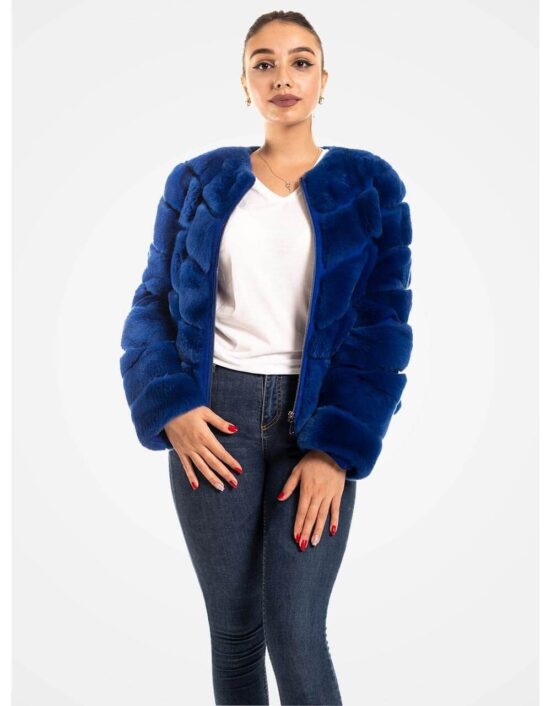 Women Fashion Real Fox Fur Blue Jacket