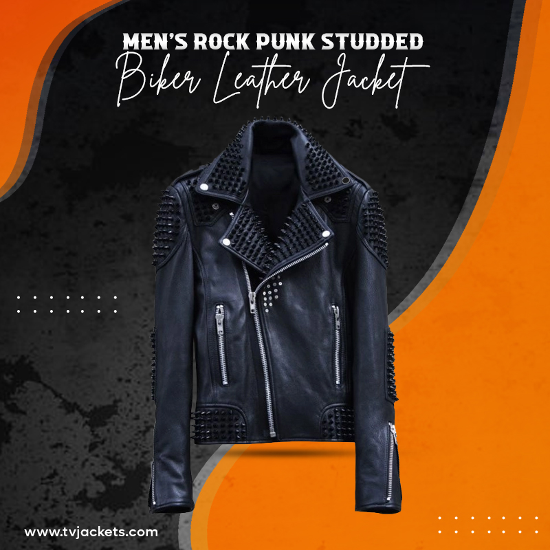 Men’s Rock Punk Studded Biker Leather Jacket