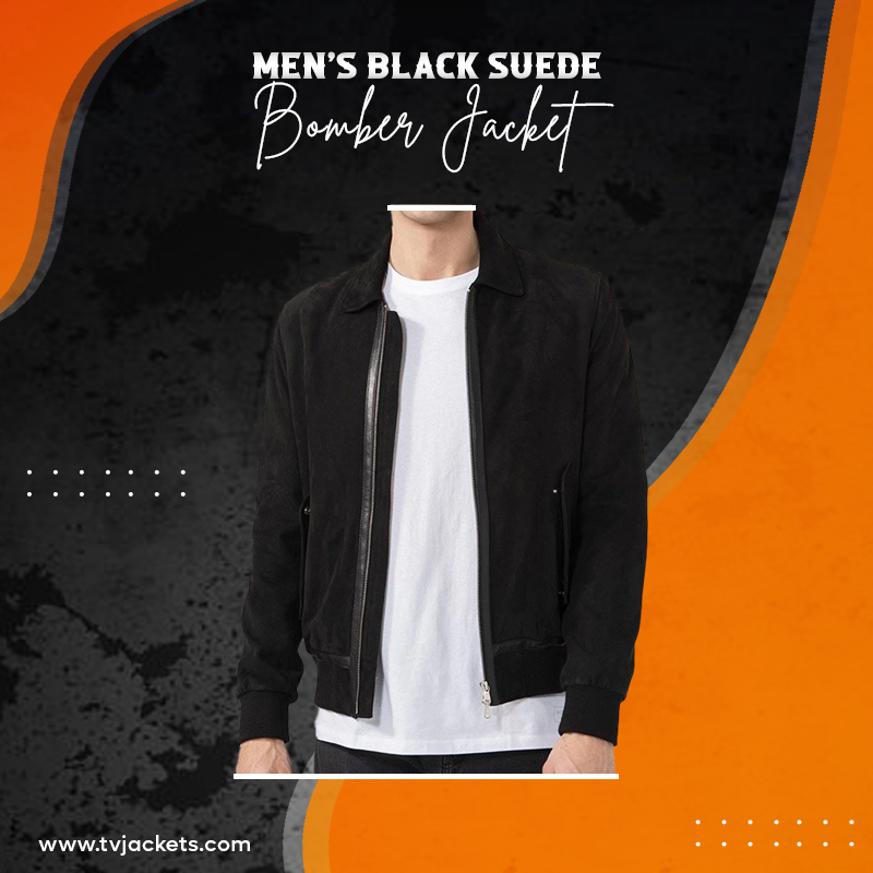 Men’s Black Suede Bomber Jacket