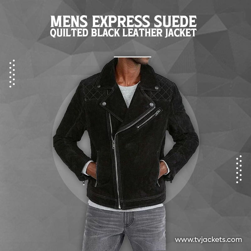 Men’s Express Suede Quilted Black Leather Jacket