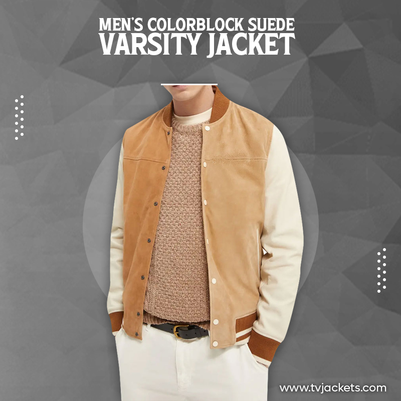 Men’s Color block Suede Varsity Jacket